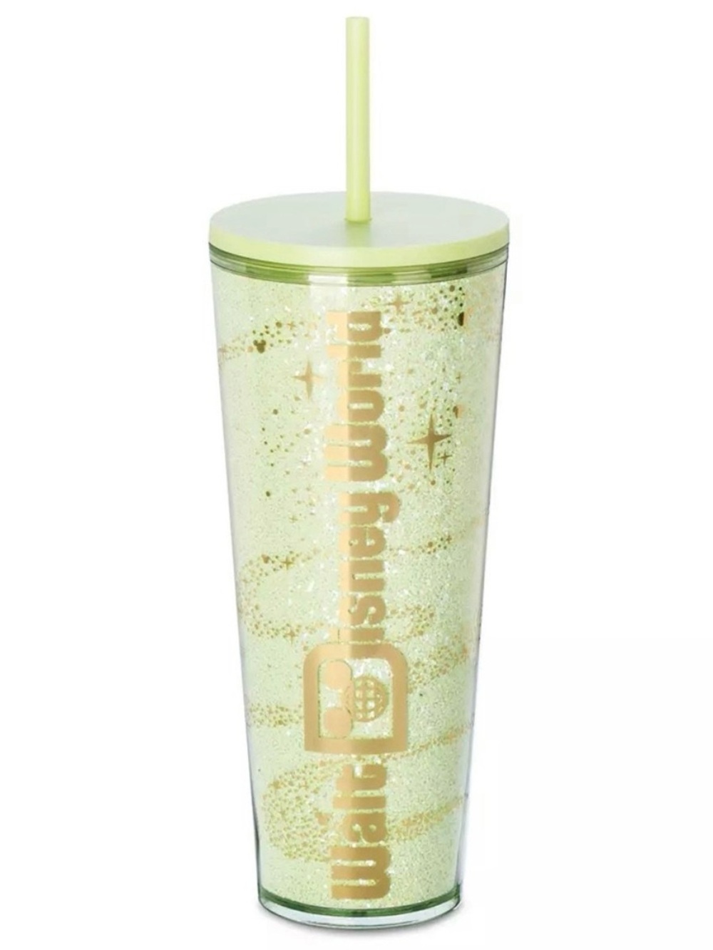 Disney Starbucks Tinker Bell Lime Green Glitter Tumbler with Gold Accents